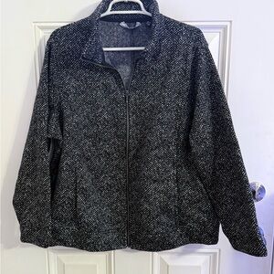Lands' End Women's Textured Black and White Bomber Jacket